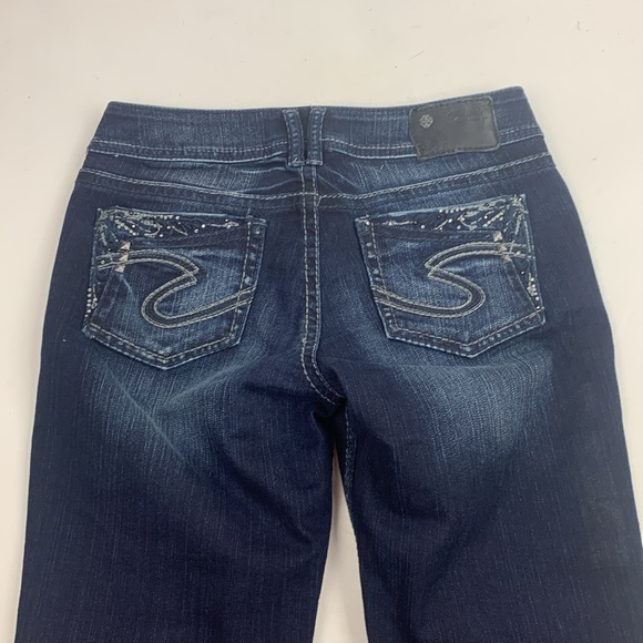 Silver Jeans Suki 17” Straight leg Size 29 Dark wash denim Pocket Bling Stretch - Picture 5 of 16
